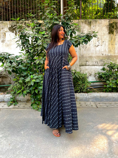 Black Kantha Flare Dress