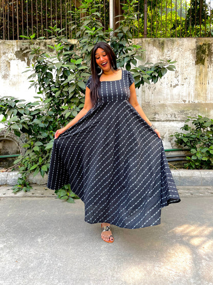 Black Kantha Flare Dress