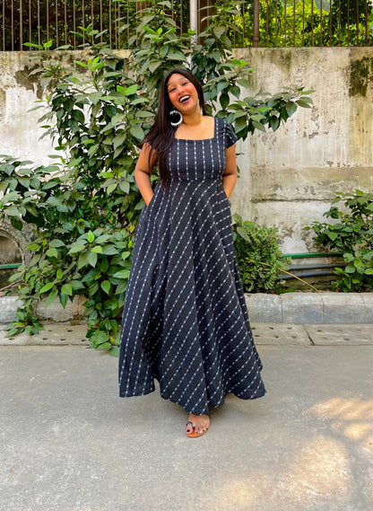 Black Kantha Flare Dress