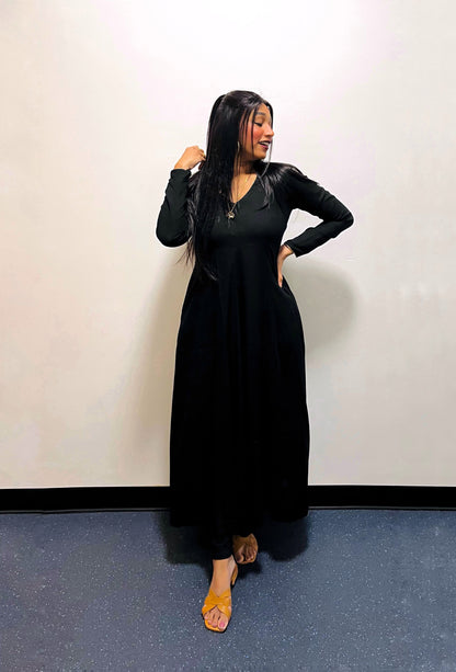 Black Rayon V-Neck Anarkali