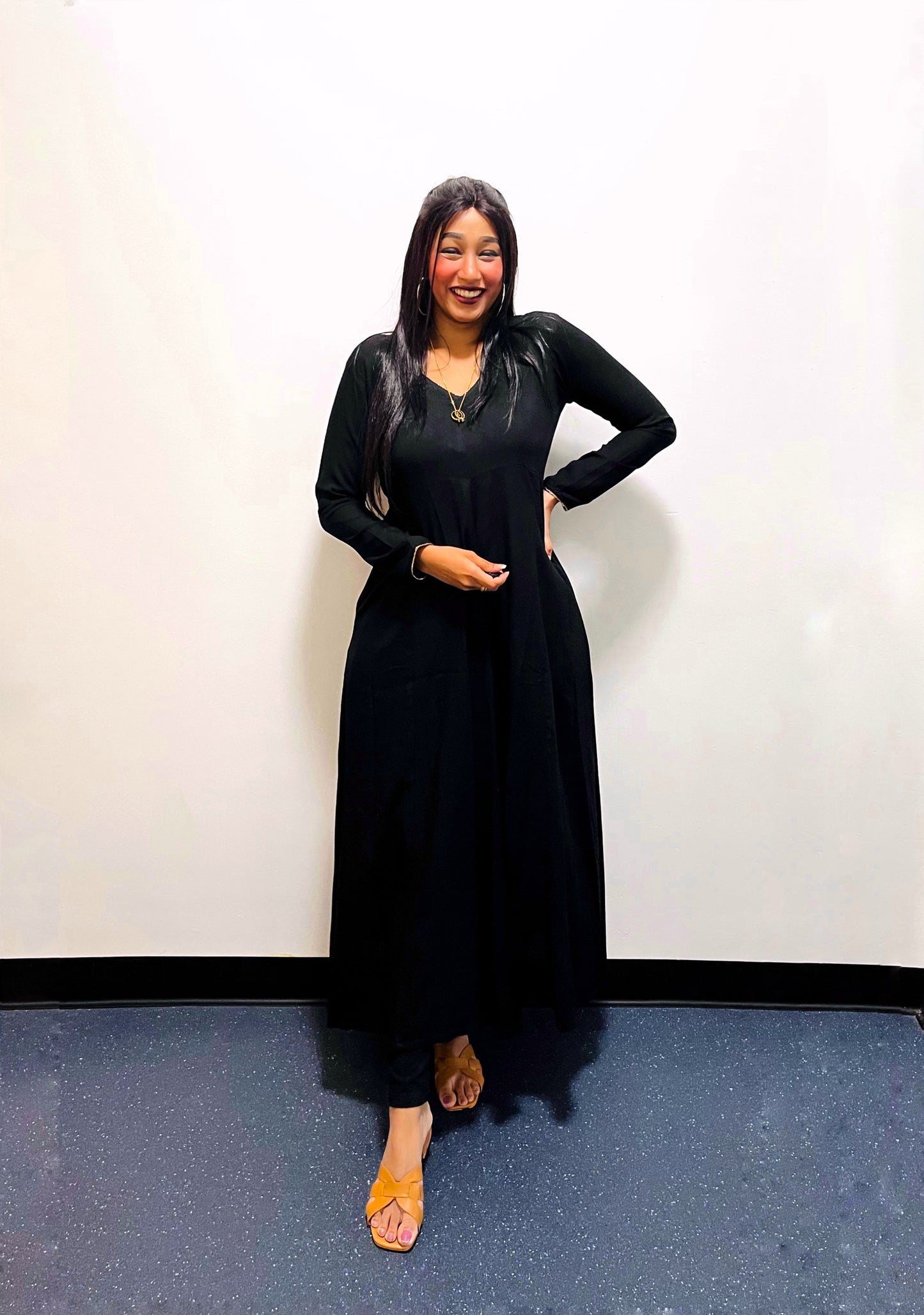 Black Rayon V-Neck Anarkali