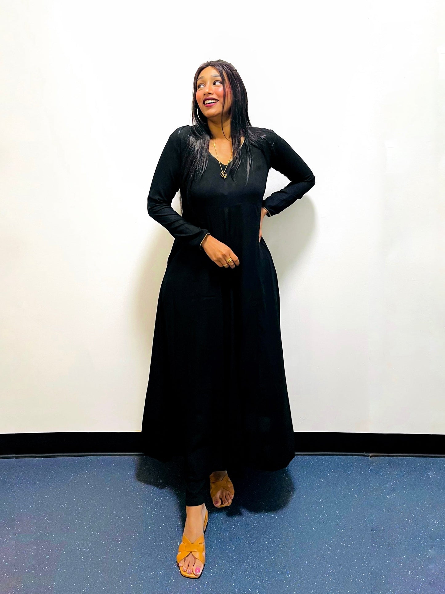 Black Rayon V-Neck Anarkali