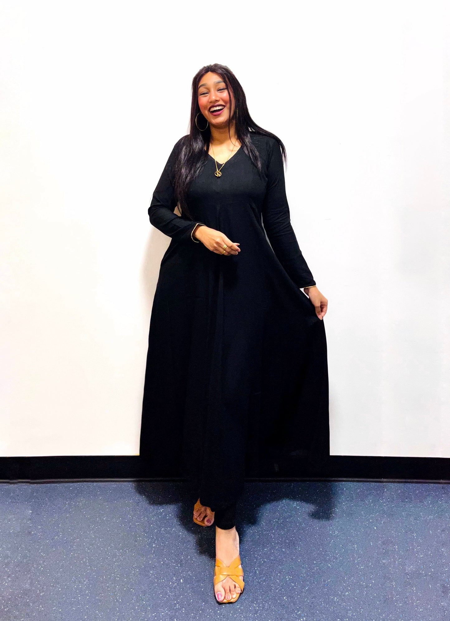Black Rayon V-Neck Anarkali