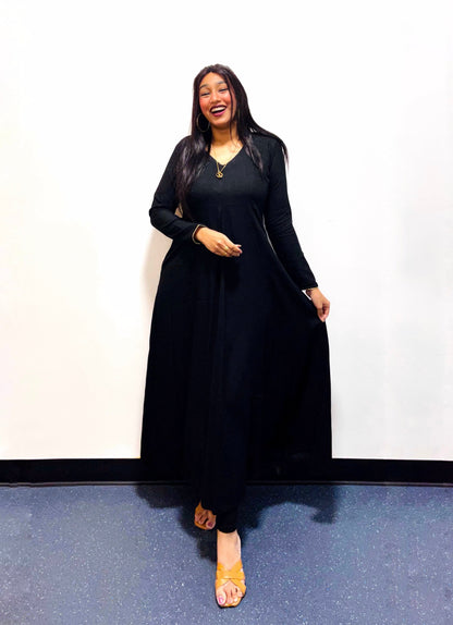 Black Rayon V-Neck Anarkali