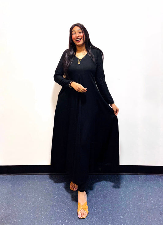 Black Rayon V-Neck Anarkali