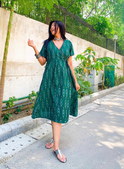 Forest Green Ikat Wrap Dress