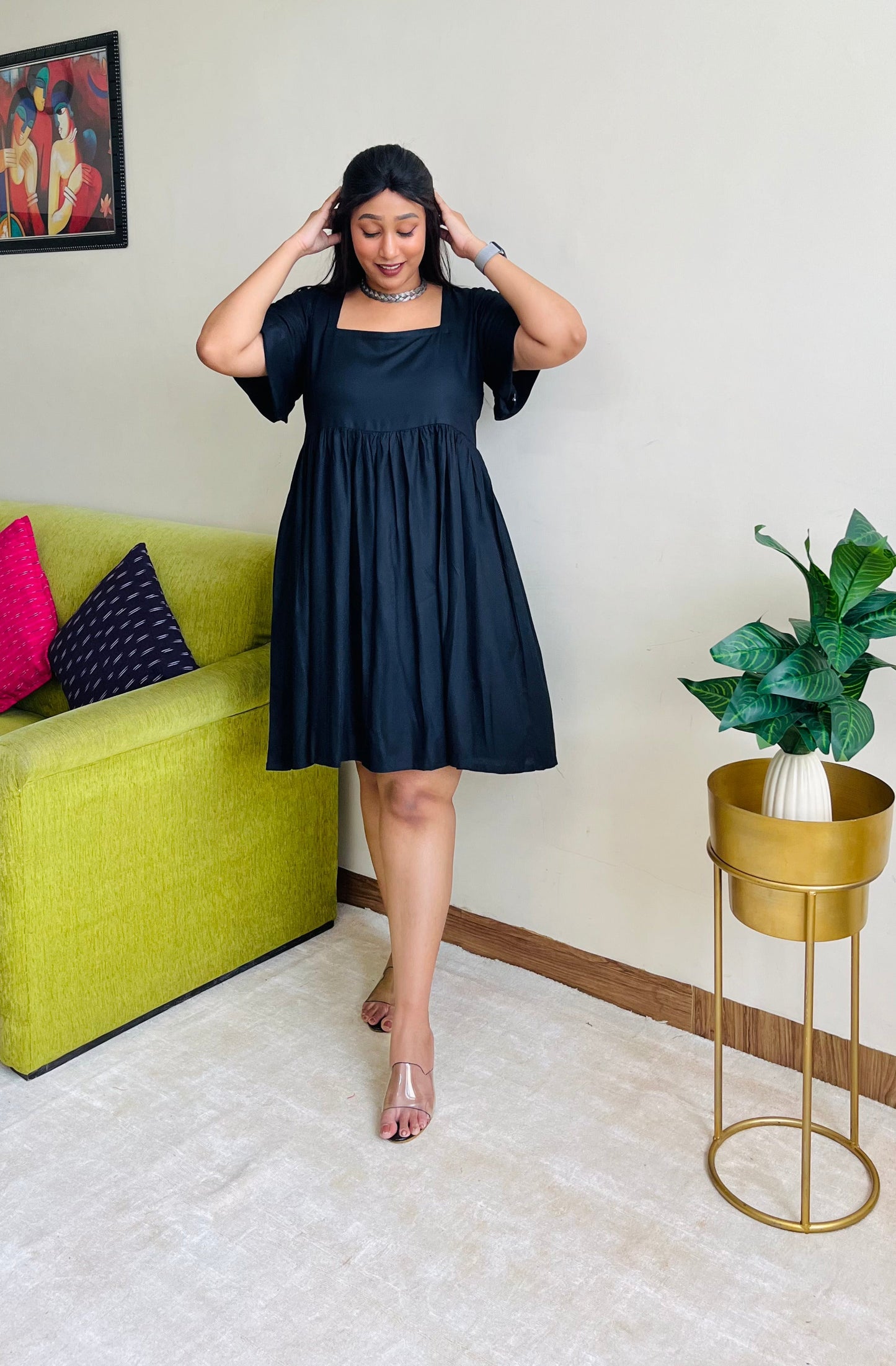 Black Rayon Summer Dress (S)
