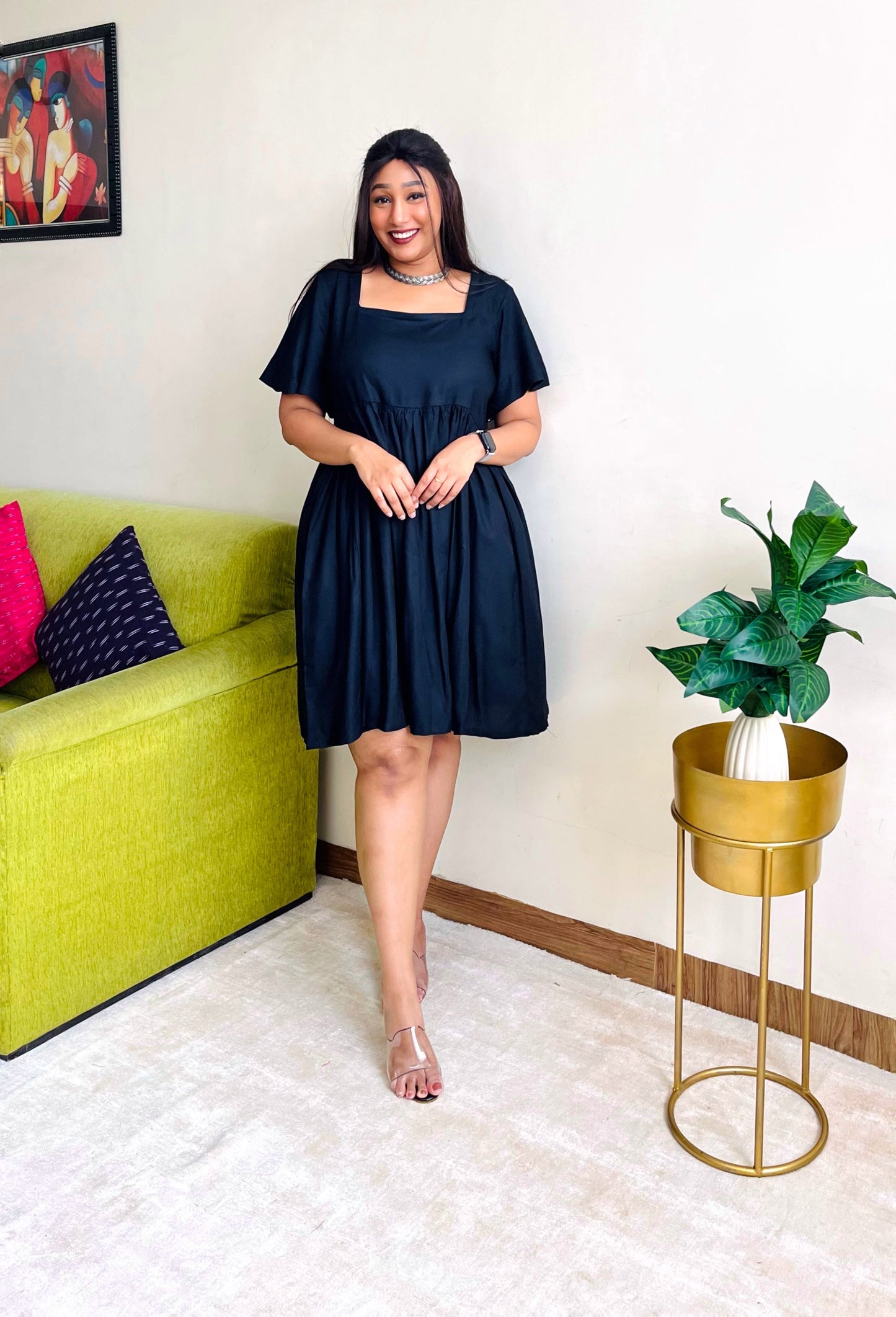 Black Rayon Summer Dress (S)